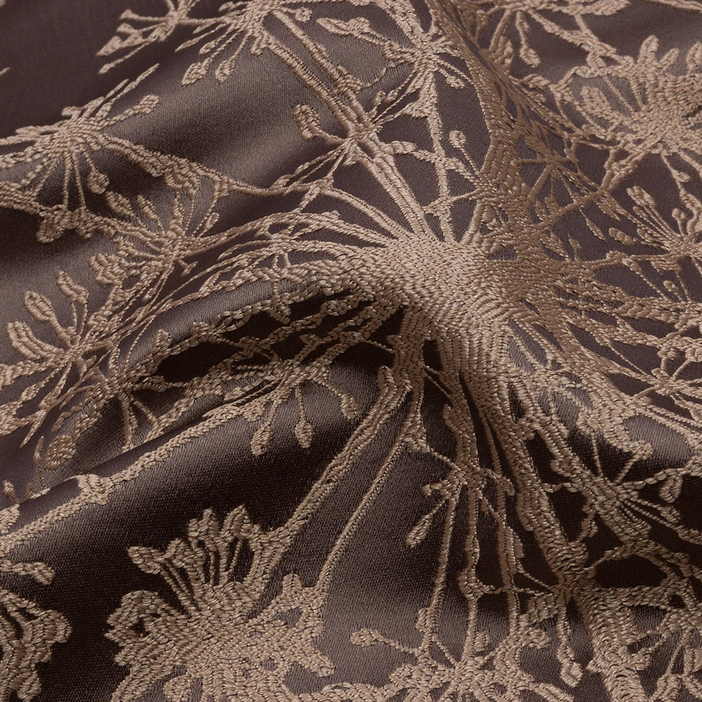 Satin-Faced Drapery Jacquard - Mocha Fennel Flowers - British Imported Detail Satin-Faced Drapery Jacquard - Mocha Fennel Flowers - British Imported Detail