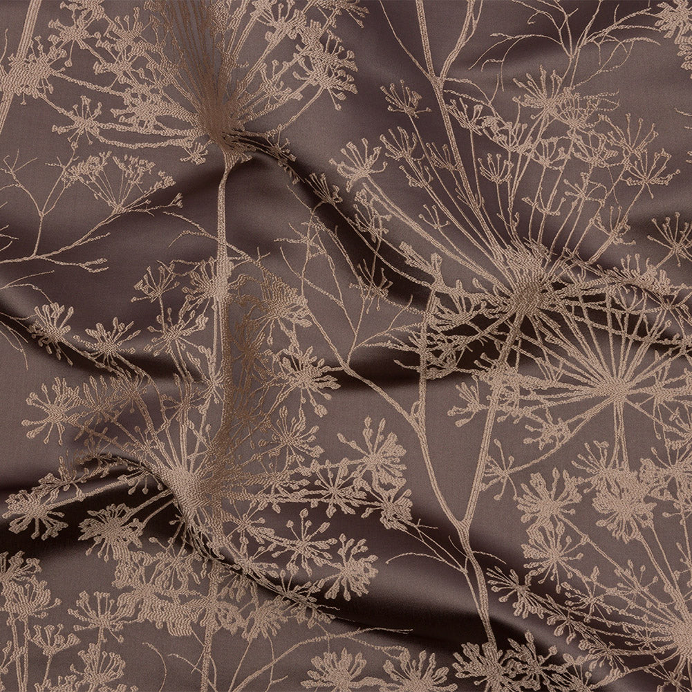 Satin-Faced Drapery Jacquard - Mocha Fennel Flowers - British Imported Satin-Faced Drapery Jacquard - Mocha Fennel Flowers - British Imported