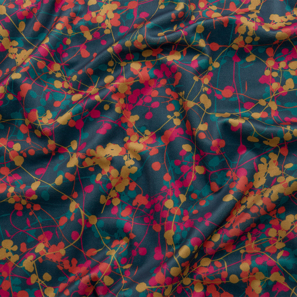 Printed Polyester Velvet - Rainbow Berry Vines - British Imported Printed Polyester Velvet - Rainbow Berry Vines - British Imported