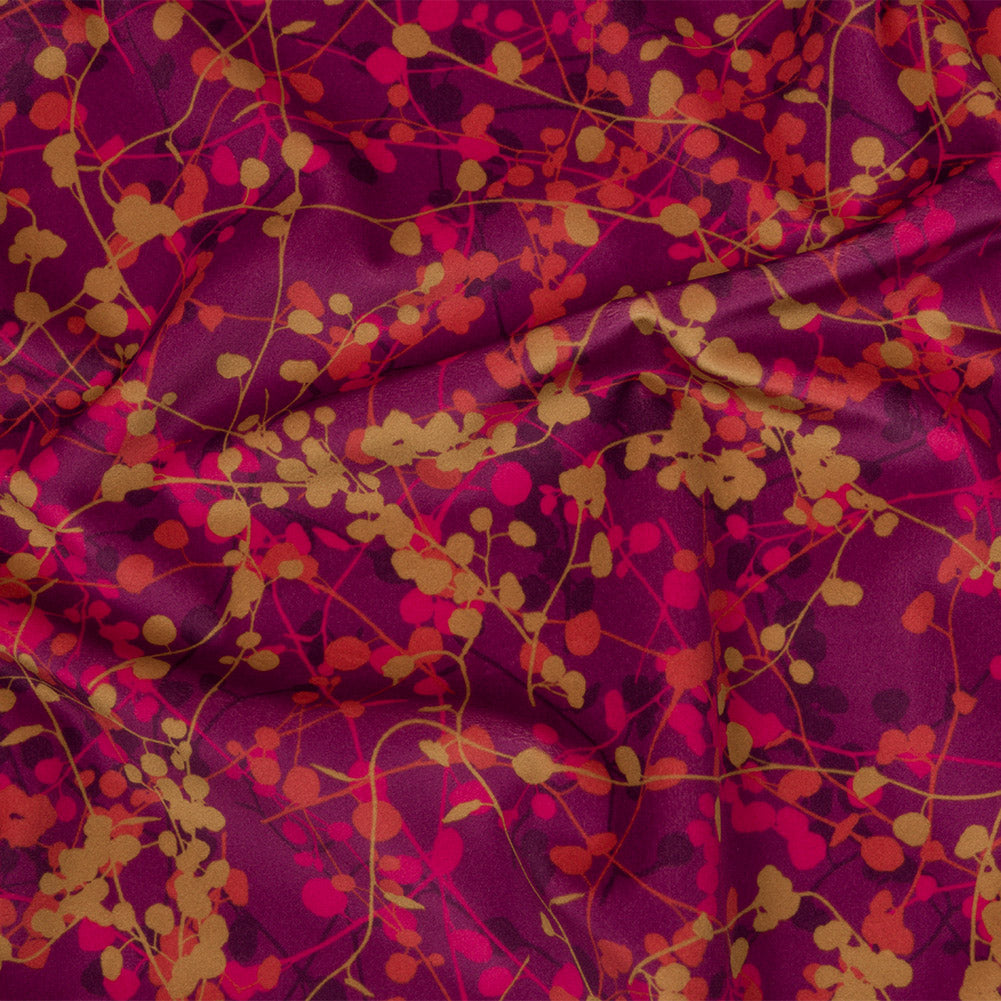Printed Polyester Velvet - Sunset Berry Vines - British Imported Printed Polyester Velvet - Sunset Berry Vines - British Imported