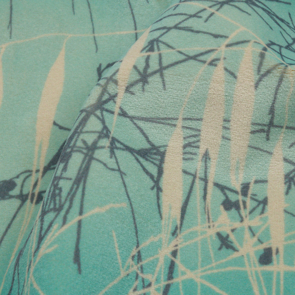 Printed Polyester Velvet - Verdigris Meadow Grass Ombre - British Imported Detail Printed Polyester Velvet - Verdigris Meadow Grass Ombre - British Imported Detail