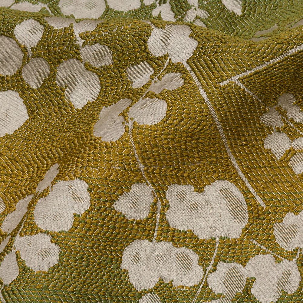 Drapery Jacquard - Olive Ombre Stripes and Little Flowers - British Imported Detail Drapery Jacquard - Olive Ombre Stripes and Little Flowers - British Imported Detail
