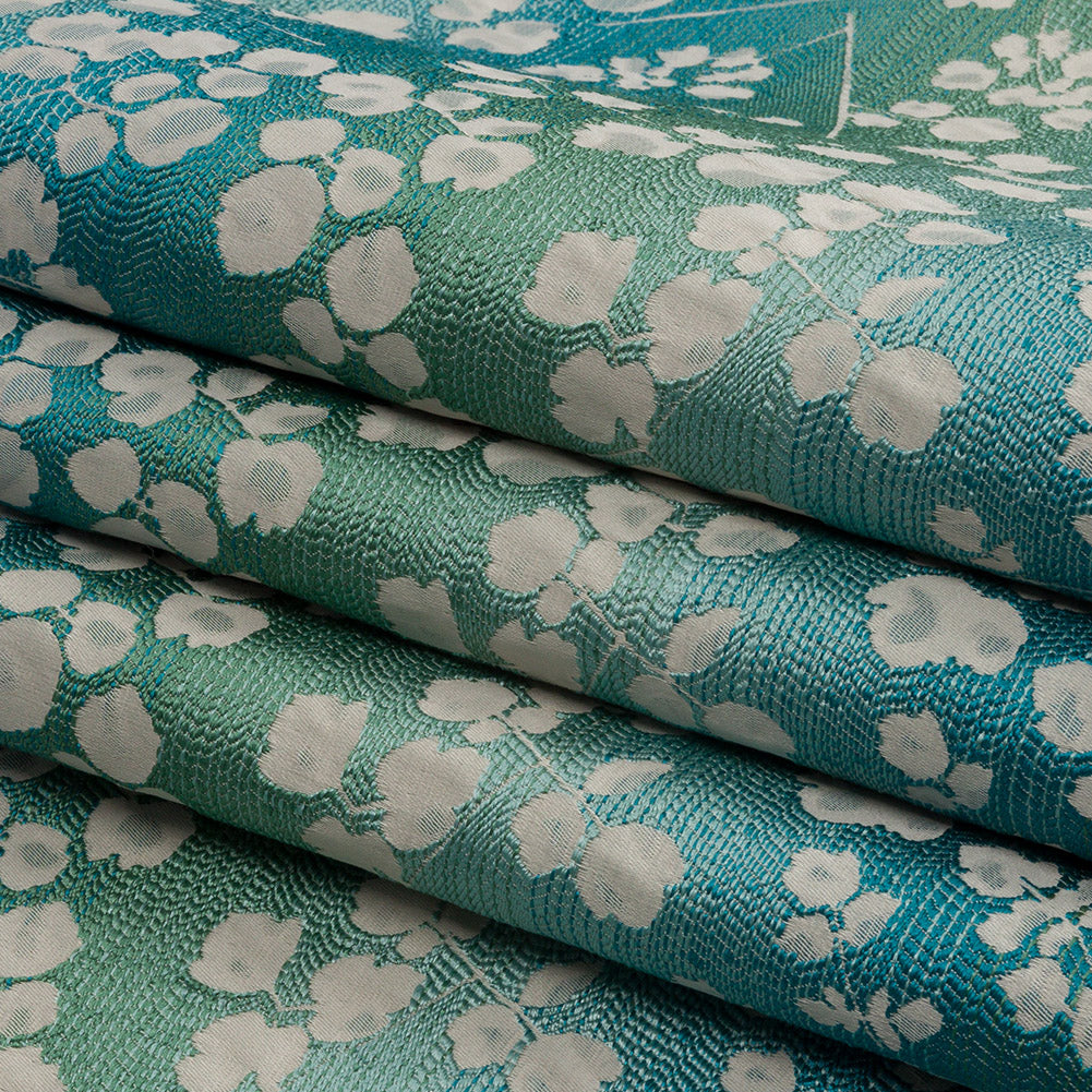 Drapery Jacquard - Verdigris Ombre Stripes and Little Flowers - British Imported Folded Drapery Jacquard - Verdigris Ombre Stripes and Little Flowers - British Imported Folded