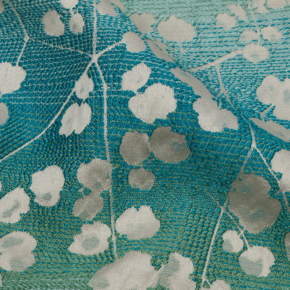 Drapery Jacquard - Verdigris Ombre Stripes and Little Flowers - British Imported Detail Drapery Jacquard - Verdigris Ombre Stripes and Little Flowers - British Imported Detail