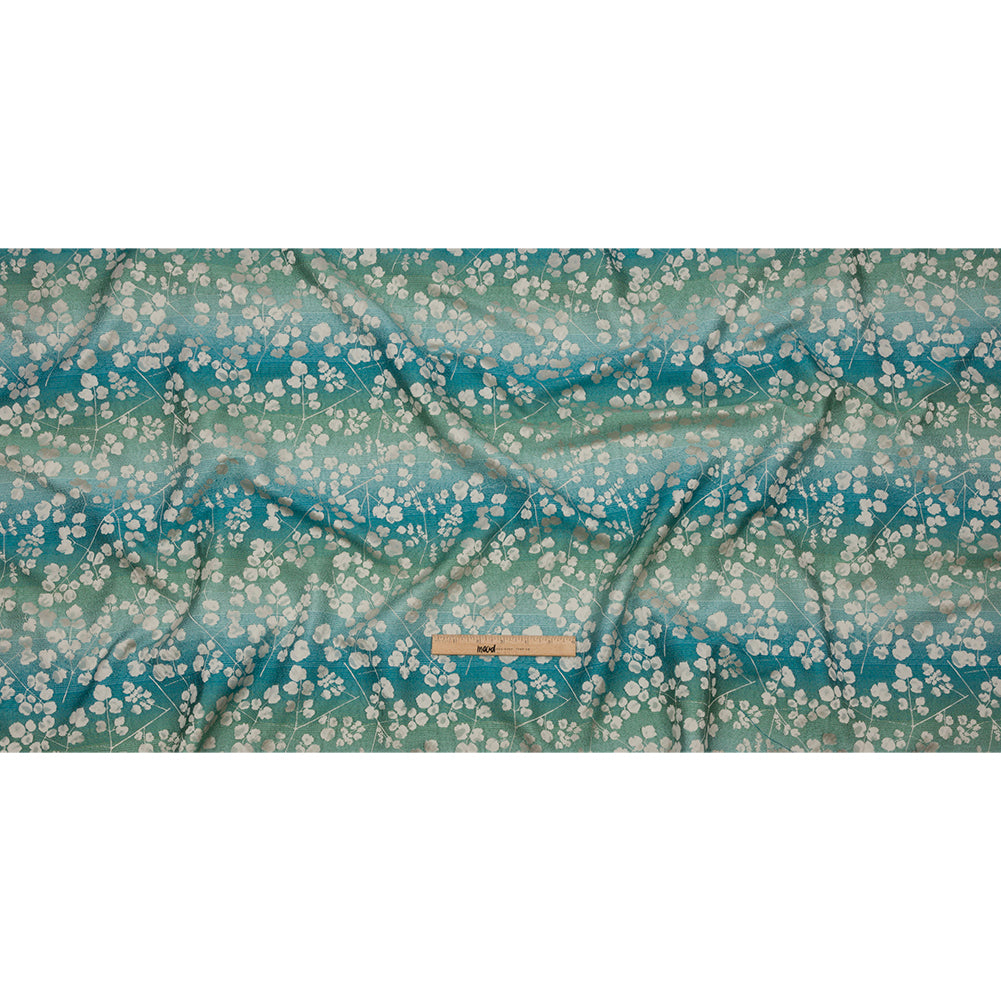 Drapery Jacquard - Verdigris Ombre Stripes and Little Flowers - British Imported Full Drapery Jacquard - Verdigris Ombre Stripes and Little Flowers - British Imported Full