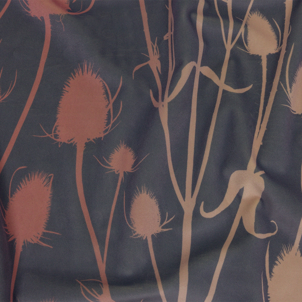 Printed Polyester Velvet - Shell Thistle Stems - British Imported Printed Polyester Velvet - Shell Thistle Stems - British Imported