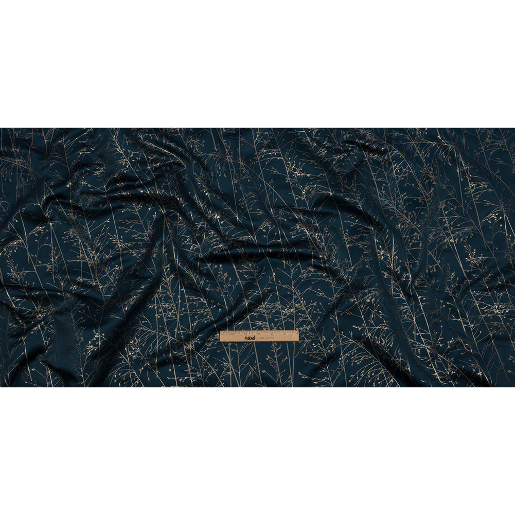 Metallic Satin-Faced Drapery Jacquard - French Navy Delicate Grasses - British Imported Full Metallic Satin-Faced Drapery Jacquard - French Navy Delicate Grasses - British Imported Full