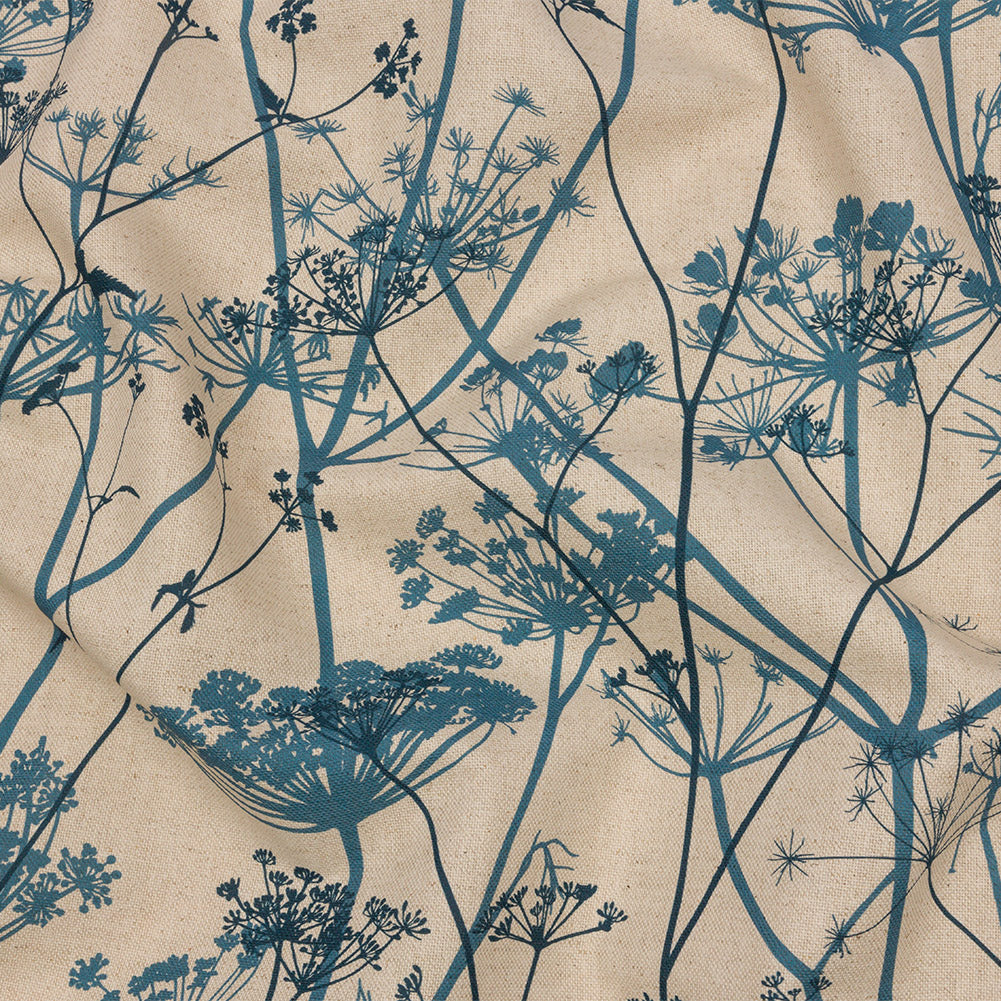 Cotton and Linen Canvas Print - Air Force Blue Chervil Silhouettes - British Imported Cotton and Linen Canvas Print - Air Force Blue Chervil Silhouettes - British Imported