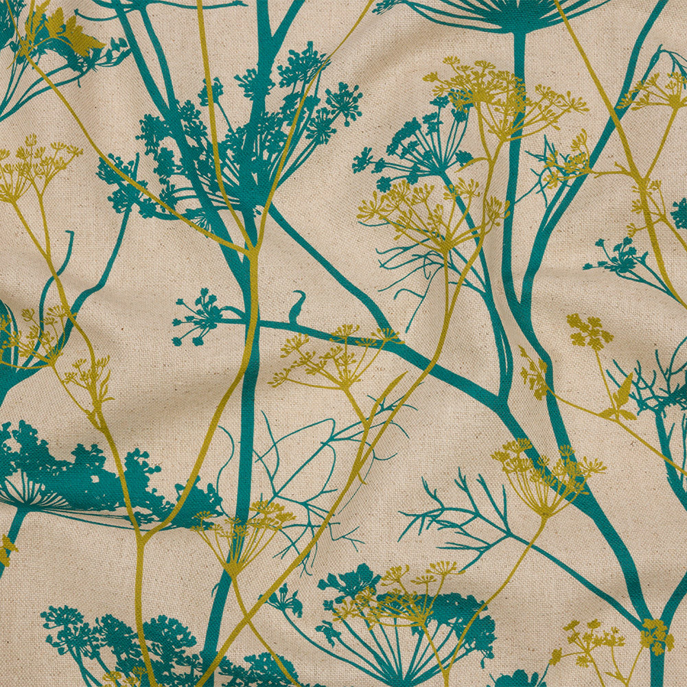 Cotton and Linen Canvas Print - Peacock Chervil Silhouettes - British Imported Cotton and Linen Canvas Print - Peacock Chervil Silhouettes - British Imported