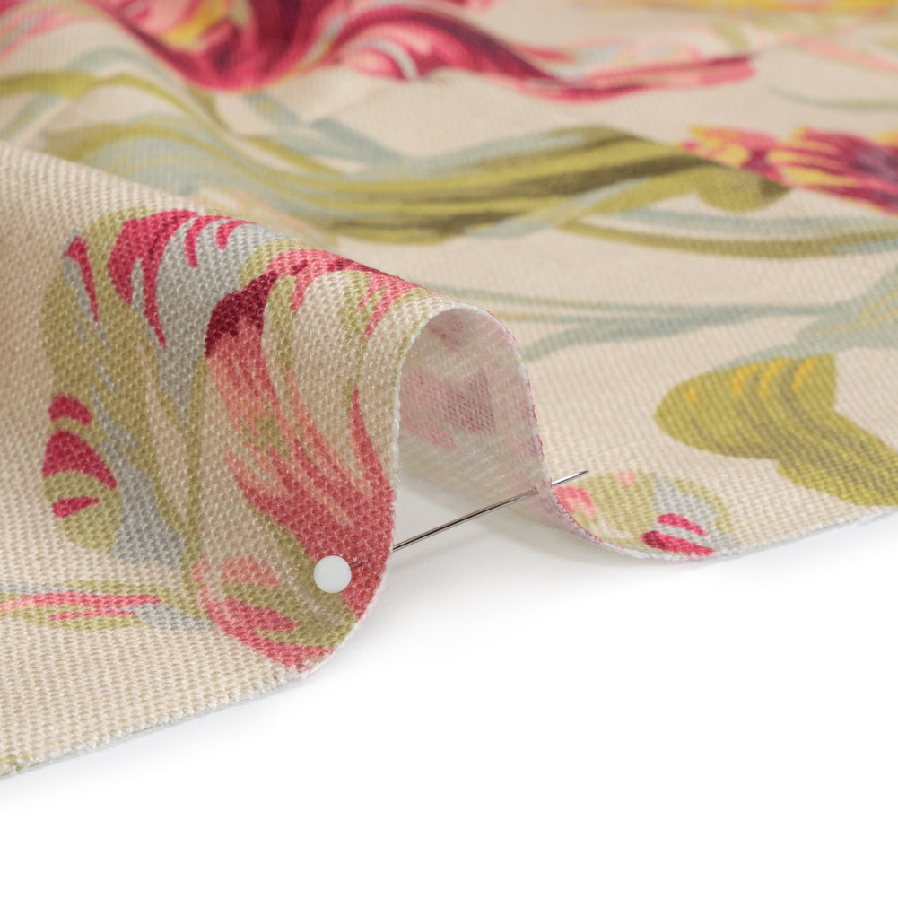 Viscose and Linen Drapery Woven Print - Cranberry Painting Flowers - British Imported Detail Viscose and Linen Drapery Woven Print - Cranberry Painting Flowers - British Imported Detail