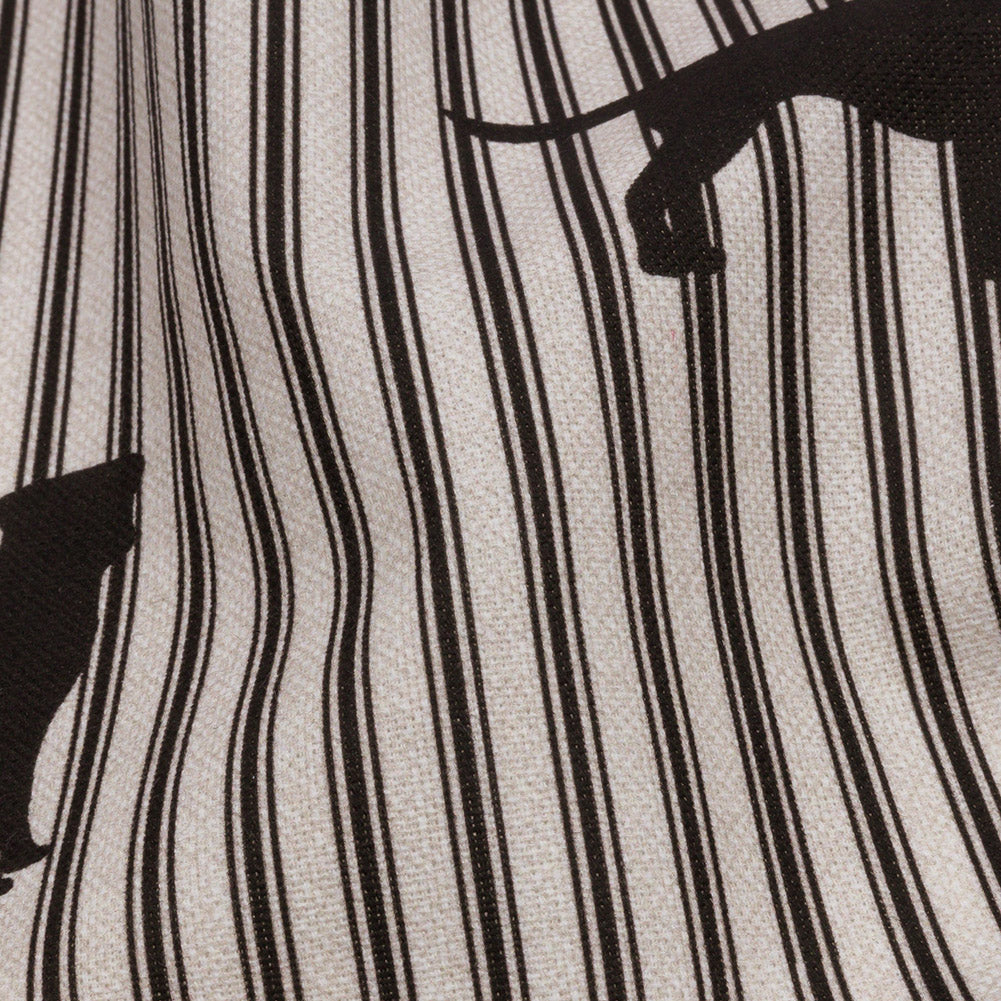 Cotton Canvas Print - Coal Dog Silhouettes and Ticking Stripes - British Imported Detail Cotton Canvas Print - Coal Dog Silhouettes and Ticking Stripes - British Imported Detail