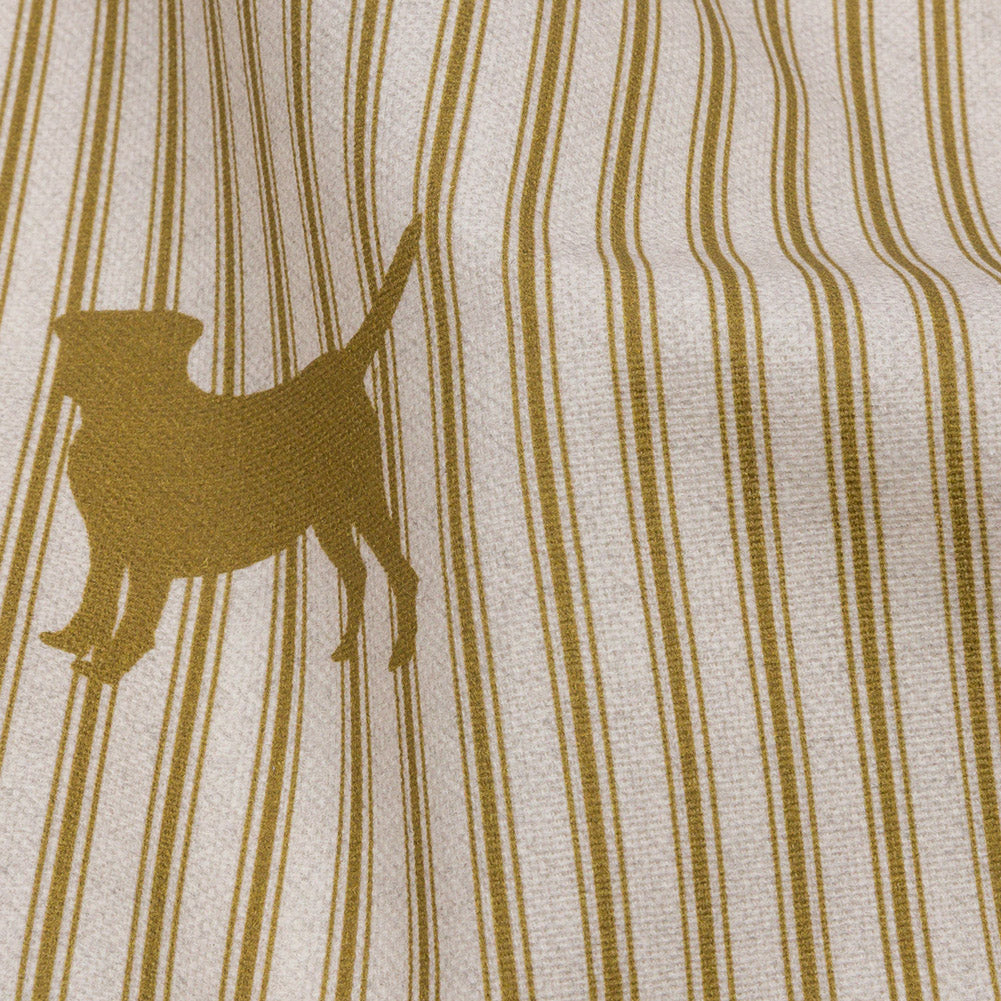 Cotton Canvas Print - Gold Dog Silhouettes and Ticking Stripes - British Imported Detail Cotton Canvas Print - Gold Dog Silhouettes and Ticking Stripes - British Imported Detail