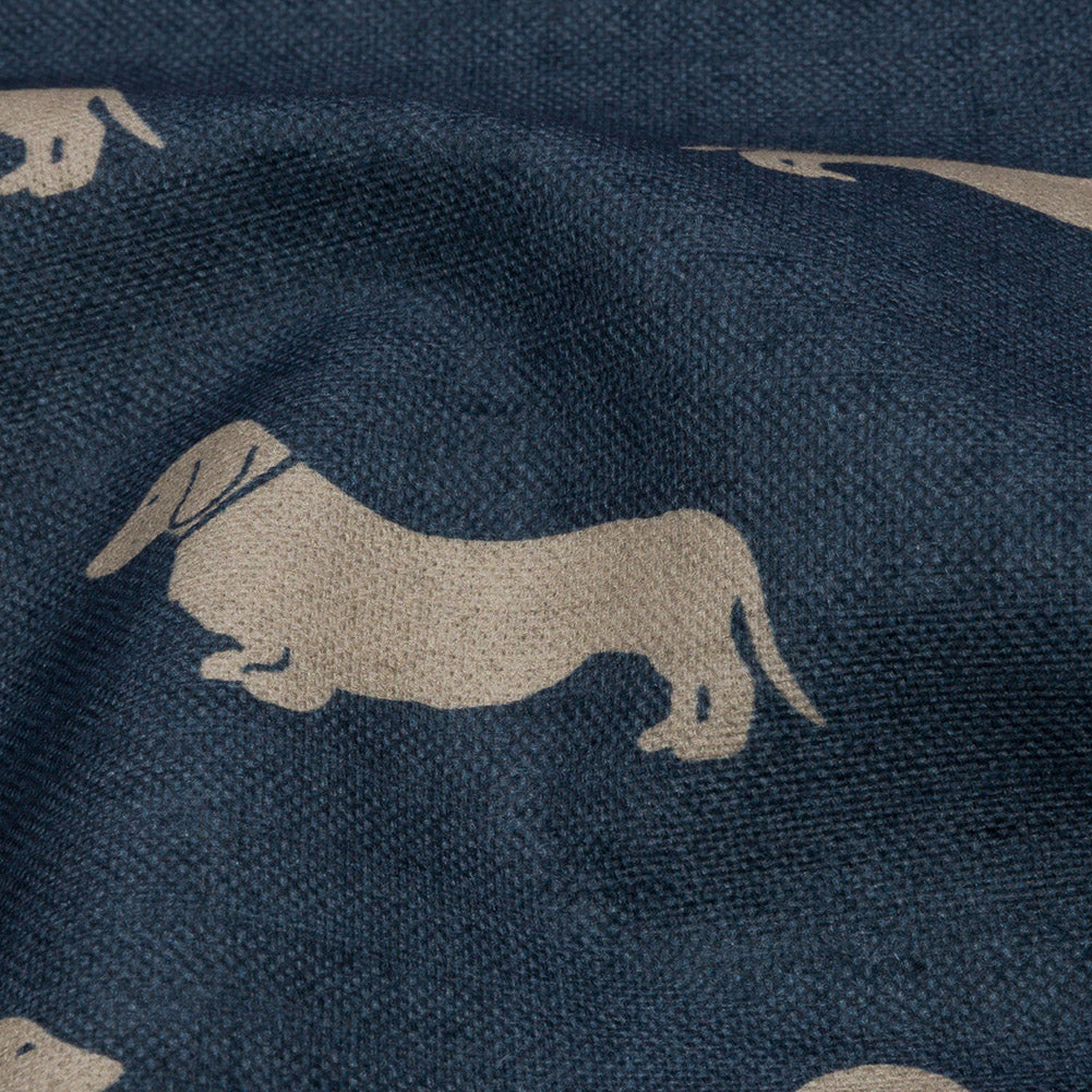 Cotton Canvas Print - Indigo Dachshunds - British Imported Detail Cotton Canvas Print - Indigo Dachshunds - British Imported Detail