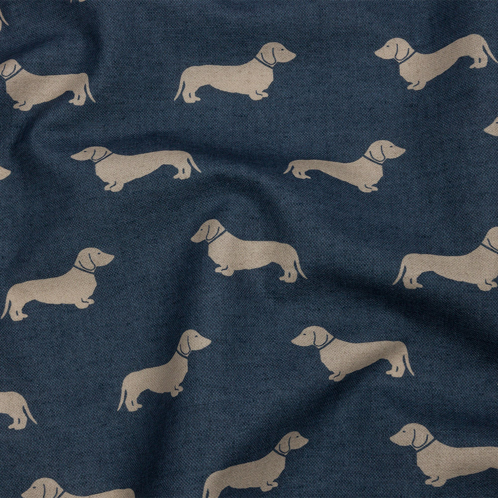 Cotton Canvas Print - Indigo Dachshunds - British Imported Cotton Canvas Print - Indigo Dachshunds - British Imported