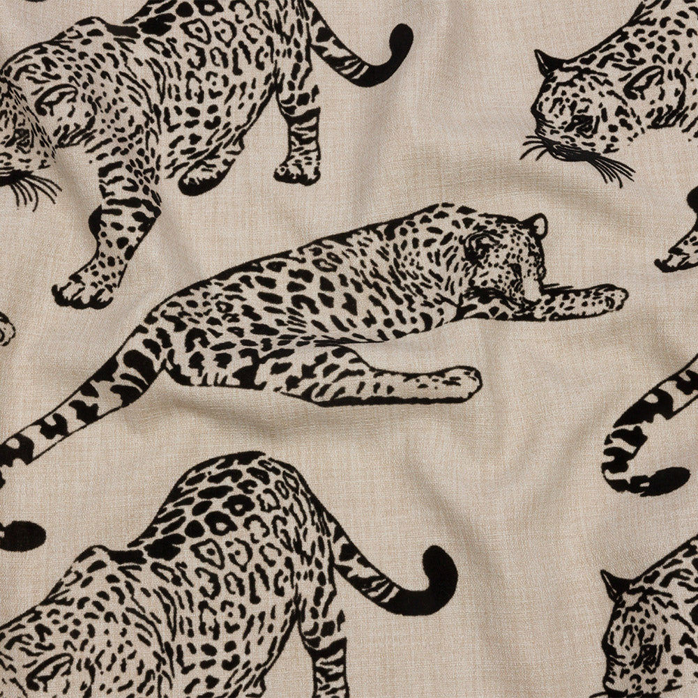 Flocked Polyester Drapery Woven - Ebony Jaguars - British Imported Flocked Polyester Drapery Woven - Ebony Jaguars - British Imported