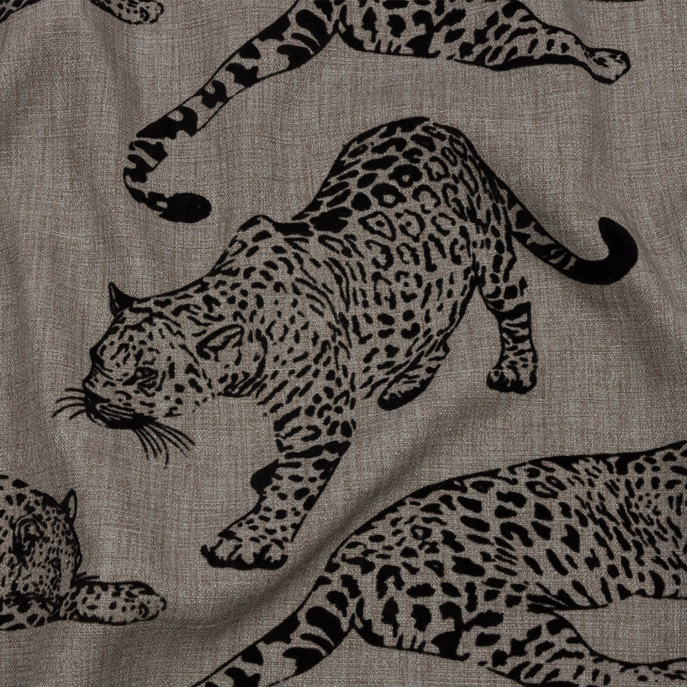 Flocked Polyester Drapery Woven - Slate Jaguars - British Imported Flocked Polyester Drapery Woven - Slate Jaguars - British Imported