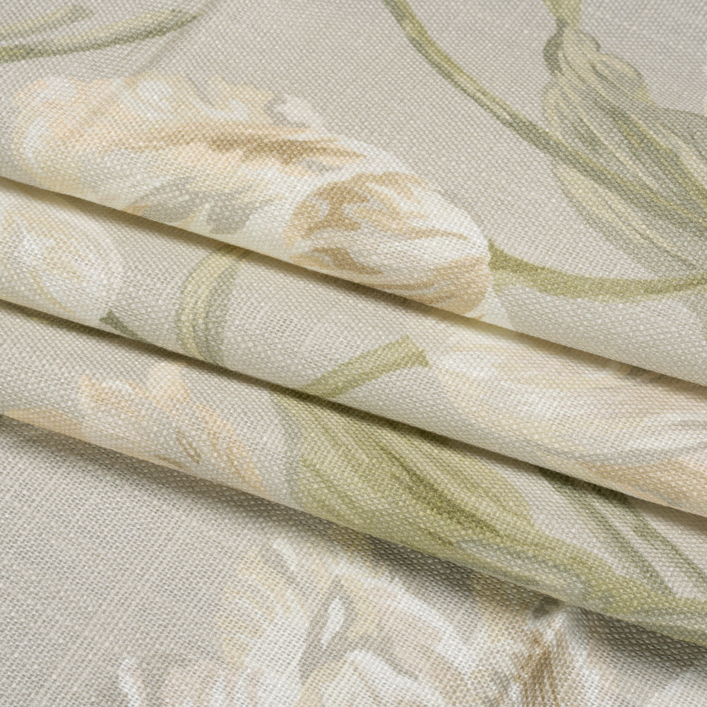 Viscose and Linen Drapery Woven Print - Sage Painting Flowers - British Imported Folded Viscose and Linen Drapery Woven Print - Sage Painting Flowers - British Imported Folded