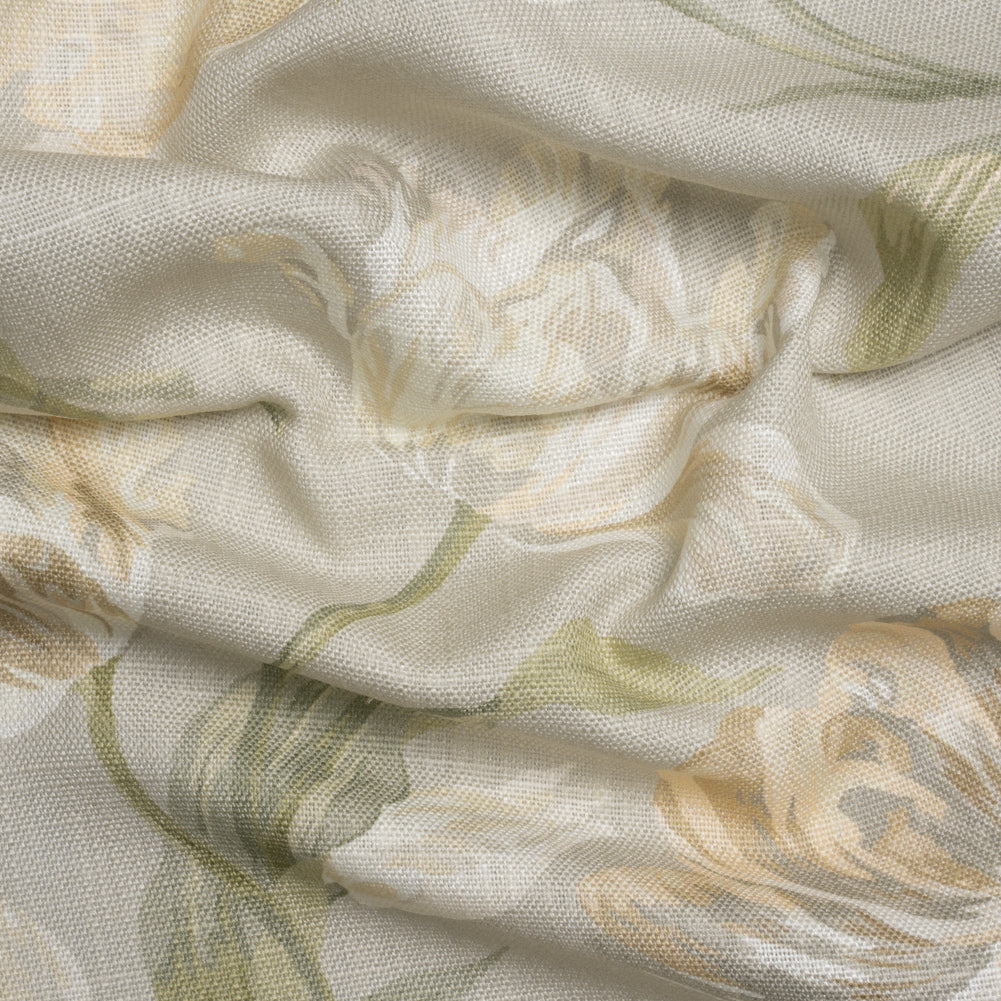 Viscose and Linen Drapery Woven Print - Sage Painting Flowers - British Imported Viscose and Linen Drapery Woven Print - Sage Painting Flowers - British Imported