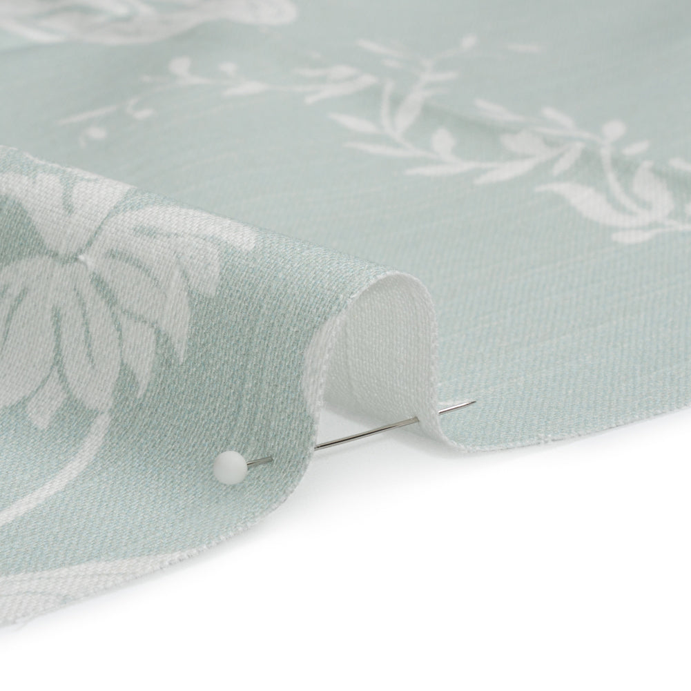 Cotton Canvas Print - Duckegg Scrolls and Leaves - British Imported Detail Cotton Canvas Print - Duckegg Scrolls and Leaves - British Imported Detail