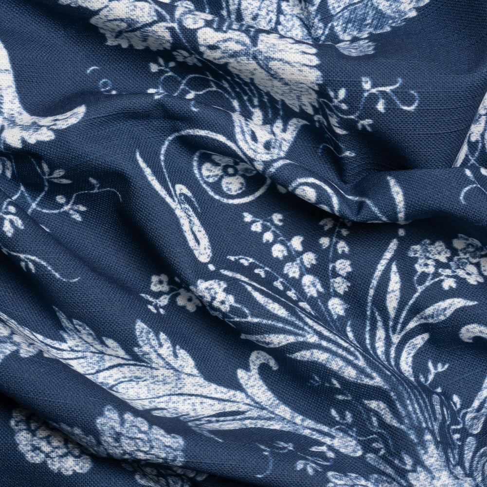 Cotton Canvas Print - Midnight Scrolls and Leaves - British Imported Cotton Canvas Print - Midnight Scrolls and Leaves - British Imported