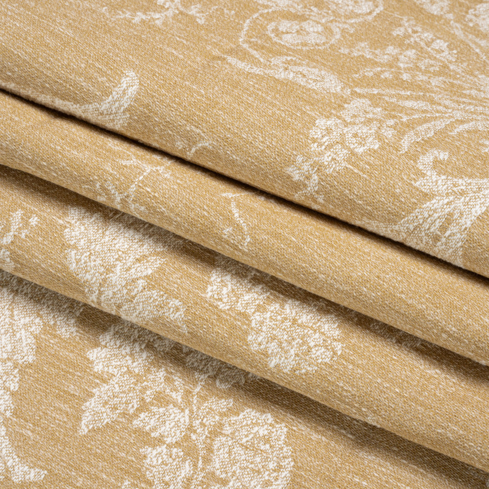 Polyester and Cotton Jacquard - Gold Scrolls and Leaves - British Imported Folded Polyester and Cotton Jacquard - Gold Scrolls and Leaves - British Imported Folded