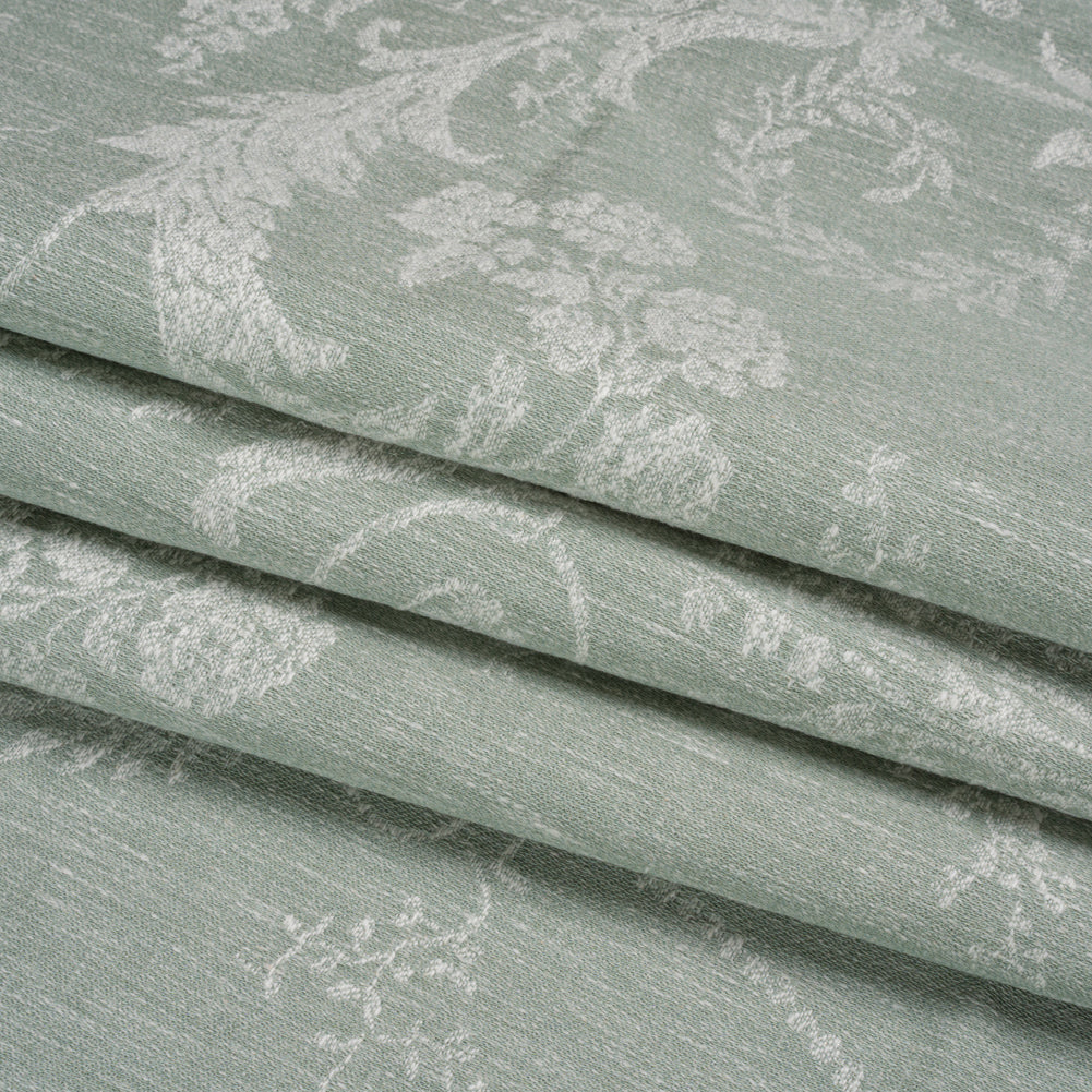 Polyester and Cotton Jacquard - Gray Green Scrolls and Leaves - British Imported Folded Polyester and Cotton Jacquard - Gray Green Scrolls and Leaves - British Imported Folded