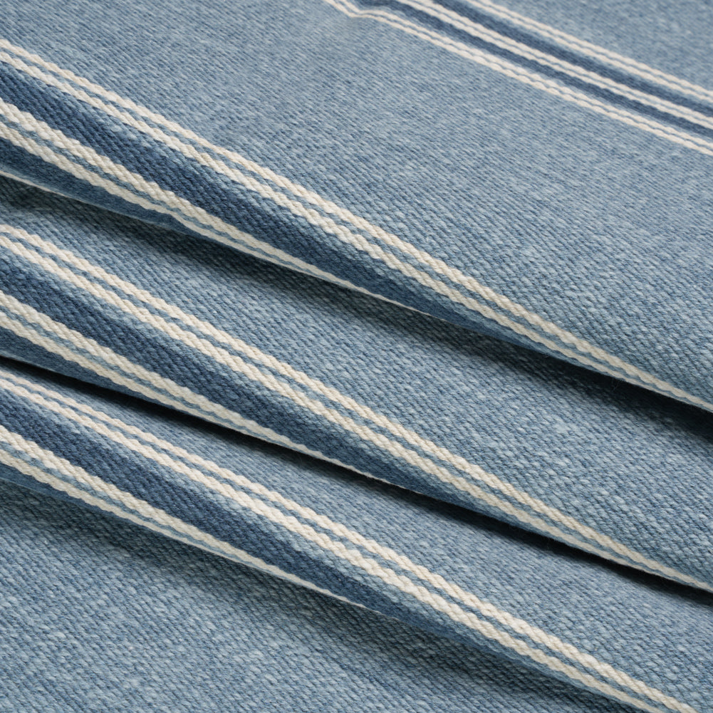 Cotton and Polyester Drapery Twill - Denim Striped - British Imported Folded Cotton and Polyester Drapery Twill - Denim Striped - British Imported Folded