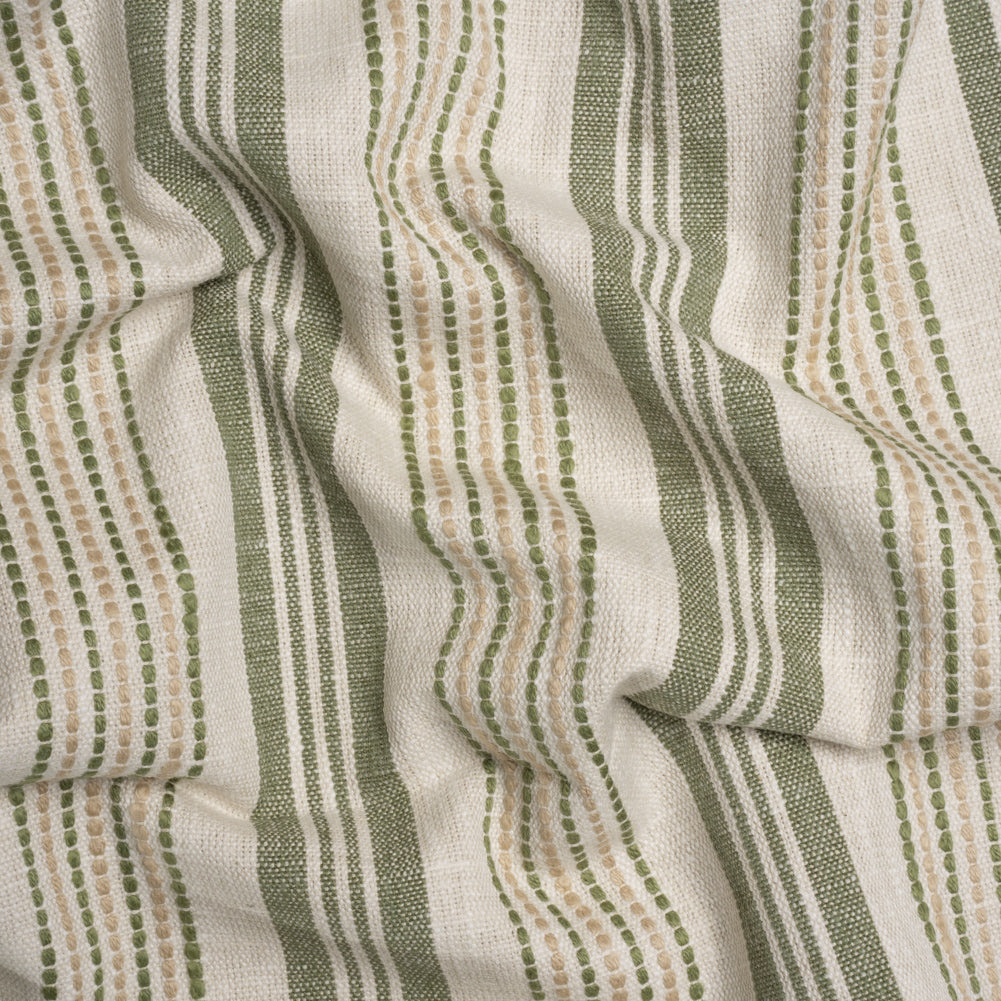 Cotton and Polyester Woven - Sage Tactile Stripes - British Imported Cotton and Polyester Woven - Sage Tactile Stripes - British Imported