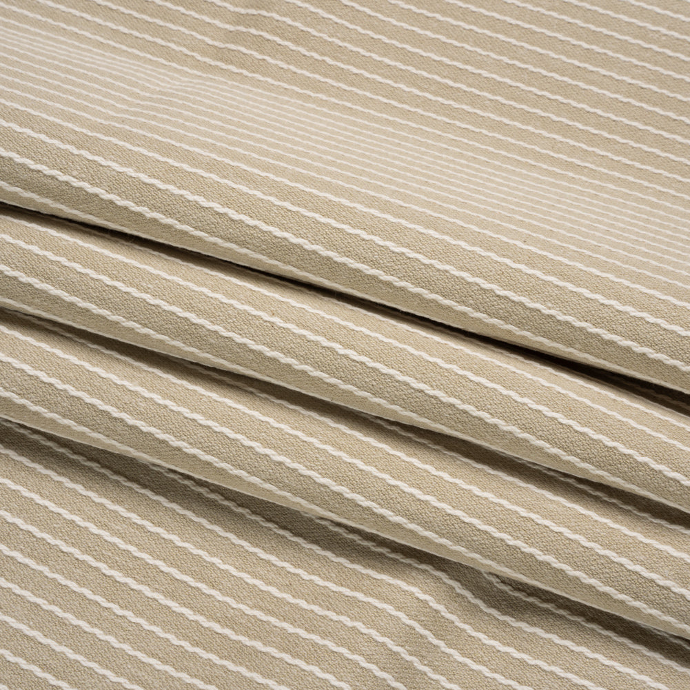 Cotton and Polyester Woven - Fawn Tactile Chalk Stripes - British Imported Folded Cotton and Polyester Woven - Fawn Tactile Chalk Stripes - British Imported Folded
