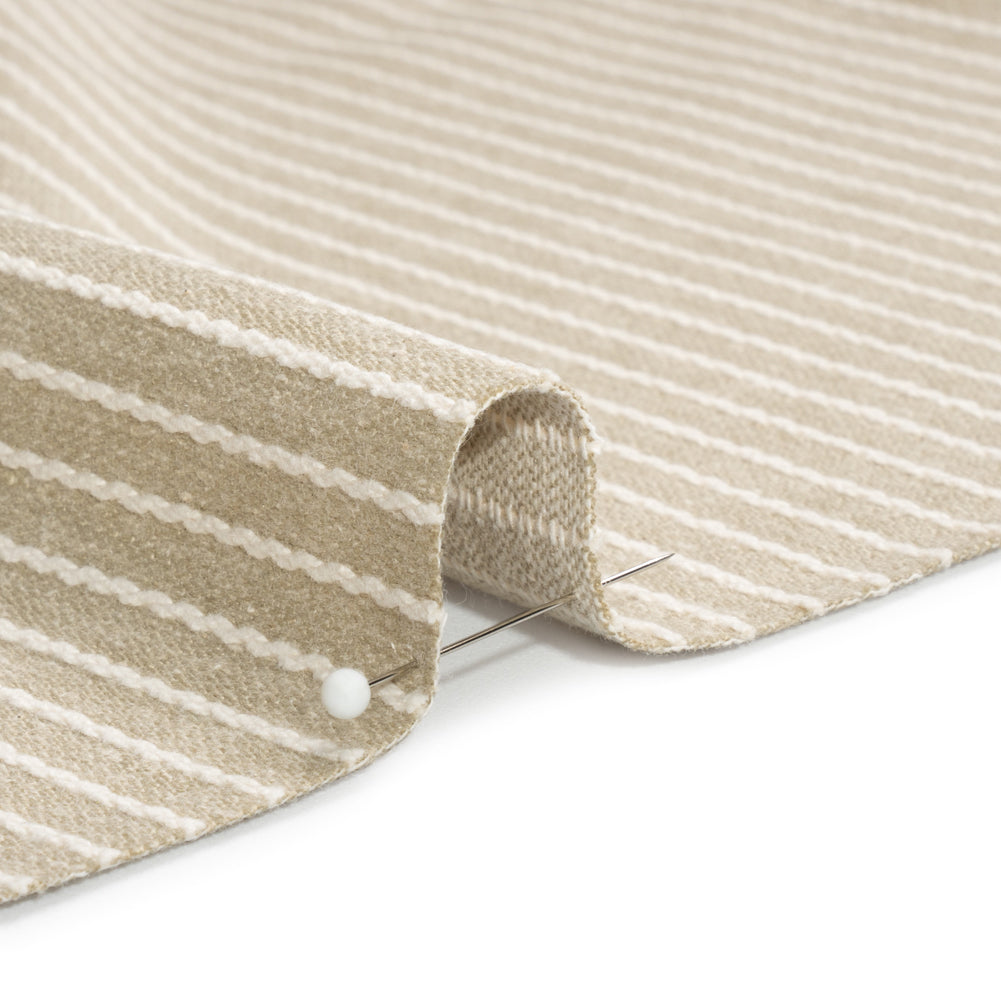 Cotton and Polyester Woven - Fawn Tactile Chalk Stripes - British Imported Detail Cotton and Polyester Woven - Fawn Tactile Chalk Stripes - British Imported Detail