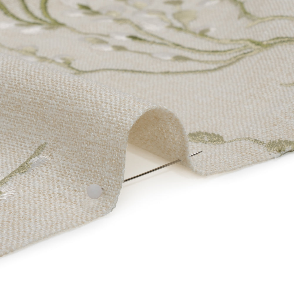 Embroidered Drapery Woven - Hedgerow Prairie Willow - British Imported Detail Embroidered Drapery Woven - Hedgerow Prairie Willow - British Imported Detail