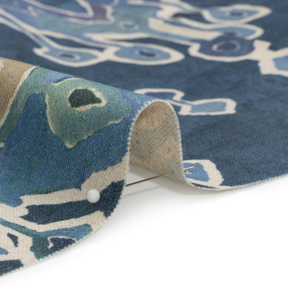 Cotton and Linen Canvas Print - Indigo Painted Diamonds - British Imported Detail Cotton and Linen Canvas Print - Indigo Painted Diamonds - British Imported Detail