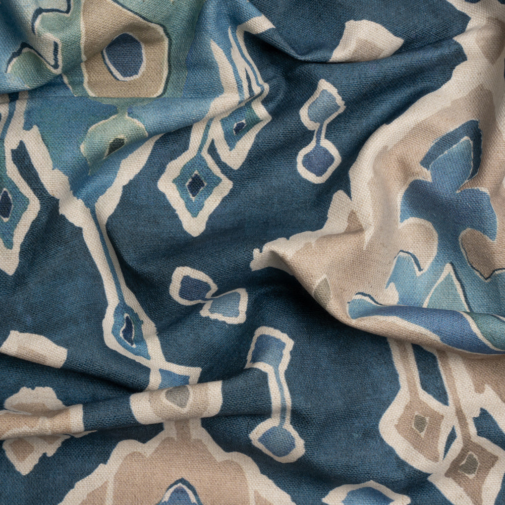 Cotton and Linen Canvas Print - Indigo Painted Diamonds - British Imported Cotton and Linen Canvas Print - Indigo Painted Diamonds - British Imported