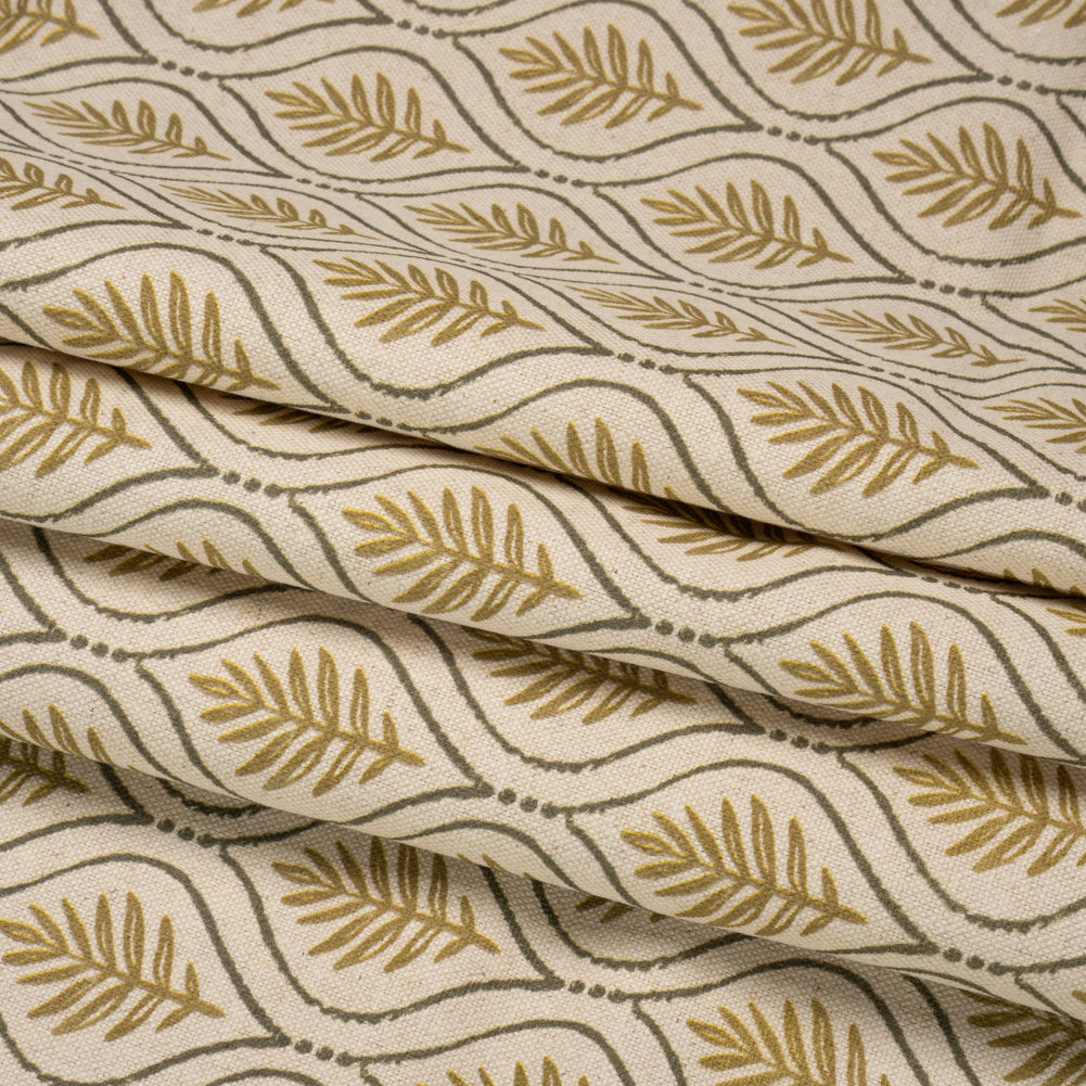 Cotton and Linen Canvas Print - Gold Leaf Motif - British Imported Folded Cotton and Linen Canvas Print - Gold Leaf Motif - British Imported Folded