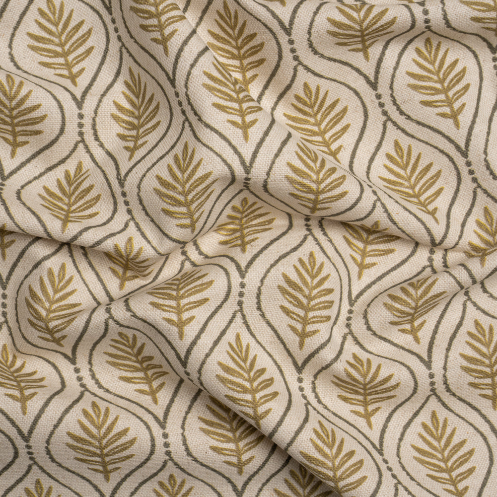Cotton and Linen Canvas Print - Gold Leaf Motif - British Imported Cotton and Linen Canvas Print - Gold Leaf Motif - British Imported