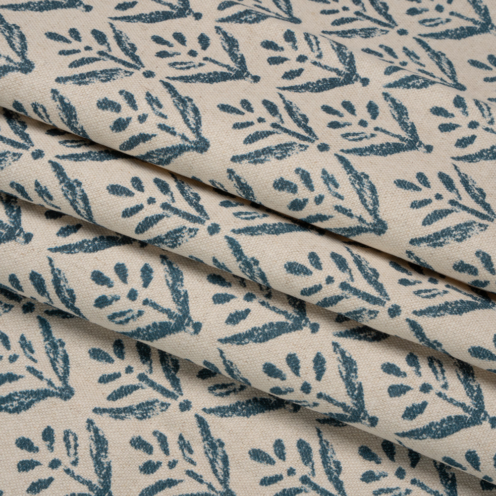 Cotton and Linen Canvas Print - Midnight Simple Flowers - British Imported Folded Cotton and Linen Canvas Print - Midnight Simple Flowers - British Imported Folded