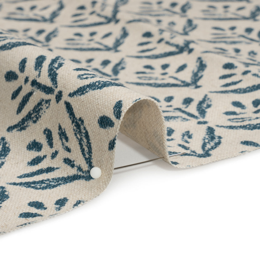 Cotton and Linen Canvas Print - Midnight Simple Flowers - British Imported Detail Cotton and Linen Canvas Print - Midnight Simple Flowers - British Imported Detail