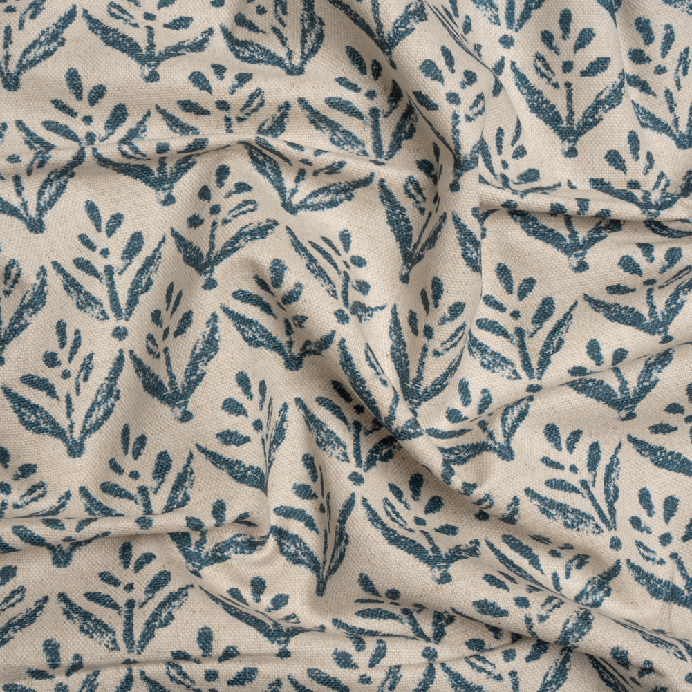Cotton and Linen Canvas Print - Midnight Simple Flowers - British Imported Cotton and Linen Canvas Print - Midnight Simple Flowers - British Imported