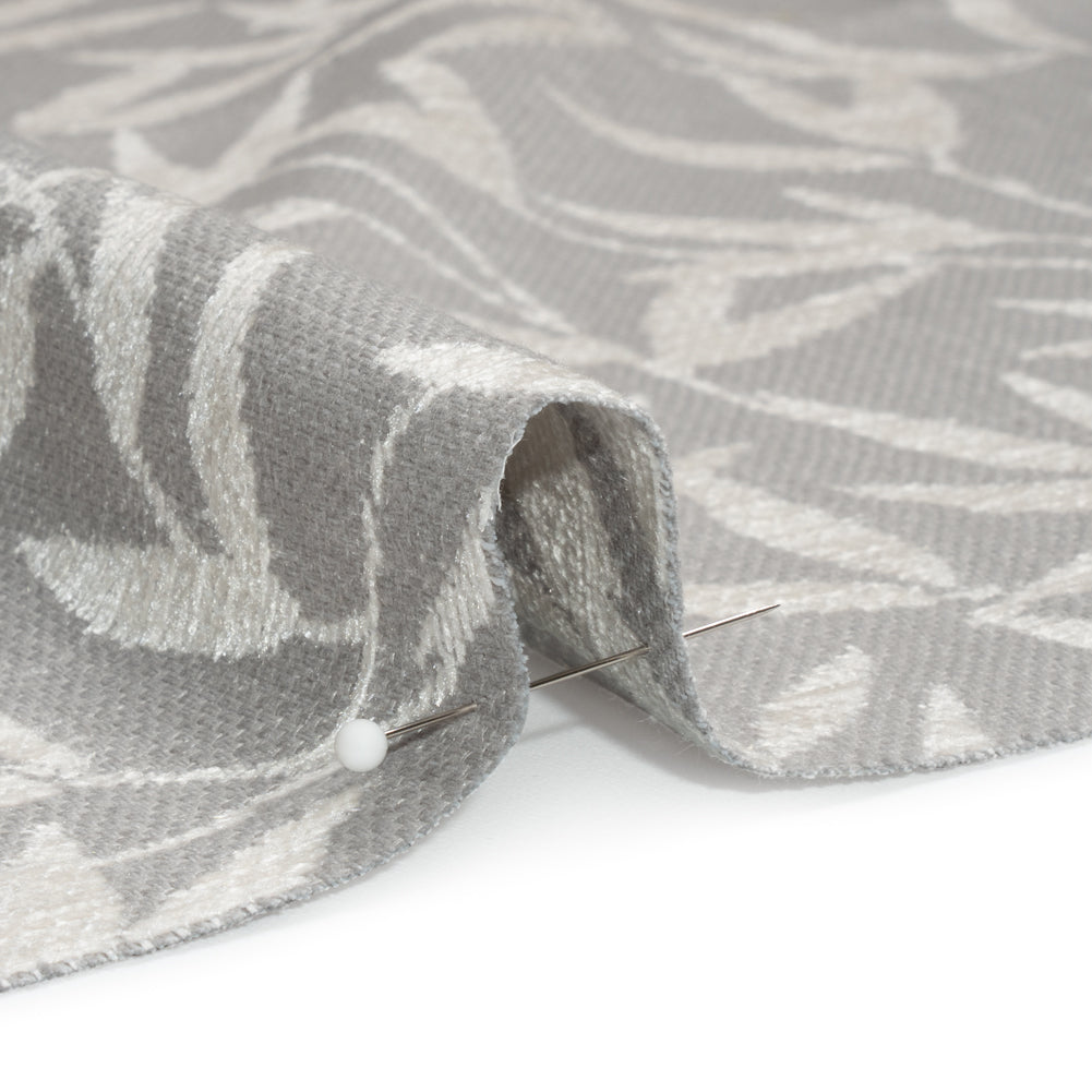 Chenille Drapery Jacquard - Steel Willow Leaves - British Imported Detail Chenille Drapery Jacquard - Steel Willow Leaves - British Imported Detail