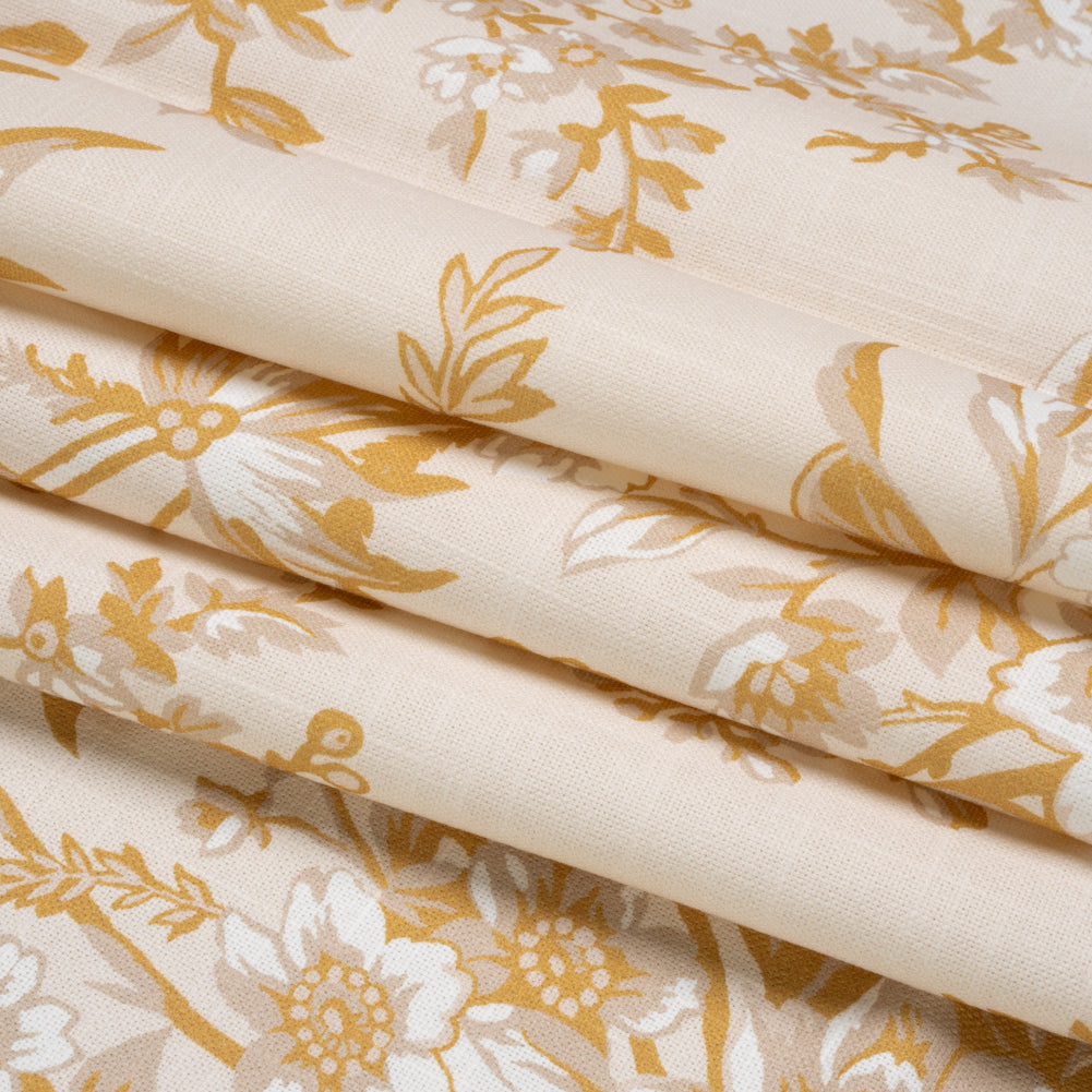 Cotton Canvas Print - Ochre Floral Bouquets - British Imported Folded Cotton Canvas Print - Ochre Floral Bouquets - British Imported Folded