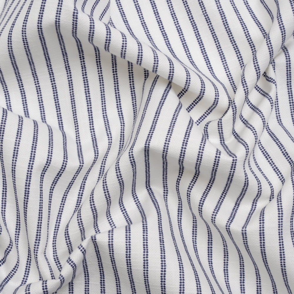 Slubbed Cotton Canvas Print - French Navy Candy Striped - British Imported Slubbed Cotton Canvas Print - French Navy Candy Striped - British Imported