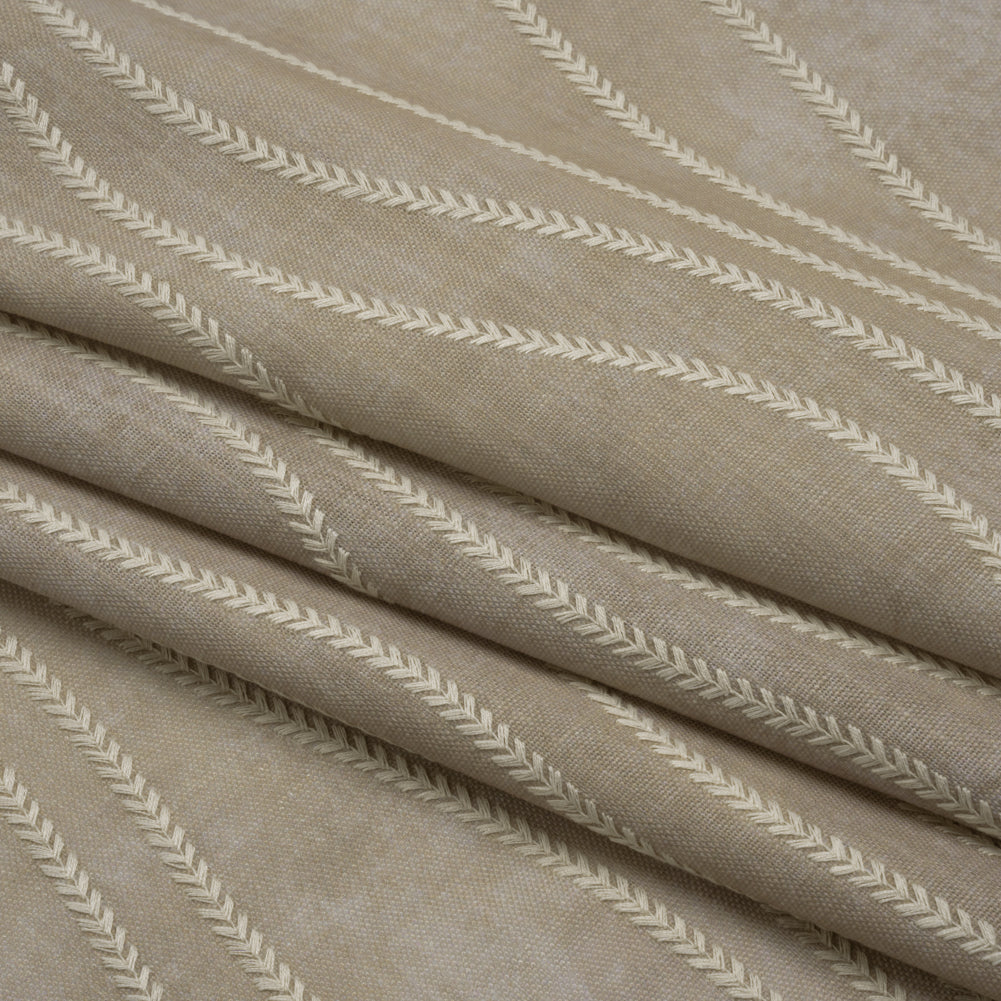 Embroidered Linen-Look Polyester Drapery Woven - Otter Leafy Wavy Lines and Watercolor Texture - British Imported - Folded Embroidered Linen-Look Polyester Drapery Woven - Otter Leafy Wavy Lines and Watercolor Texture - British Imported - Folded