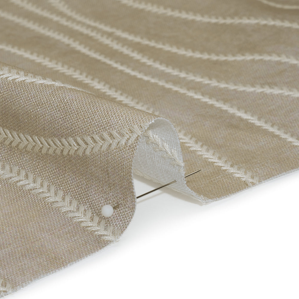 Embroidered Linen-Look Polyester Drapery Woven - Otter Leafy Wavy Lines and Watercolor Texture - British Imported - Detail Embroidered Linen-Look Polyester Drapery Woven - Otter Leafy Wavy Lines and Watercolor Texture - British Imported - Detail