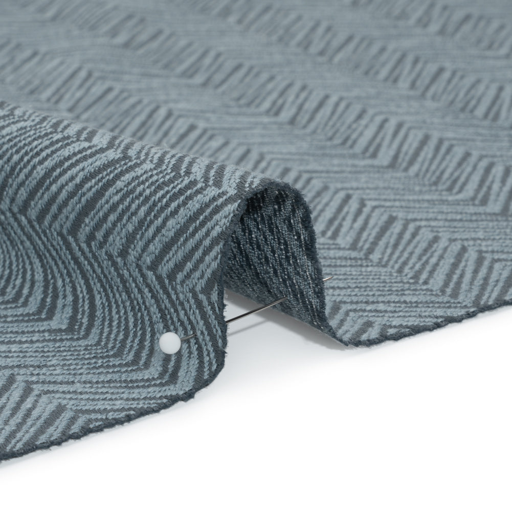 Herringbone Chevrons Recycled Polyester and Cotton Drapery Jacquard - Denim - British Imported Detail Herringbone Chevrons Recycled Polyester and Cotton Drapery Jacquard - Denim - British Imported Detail