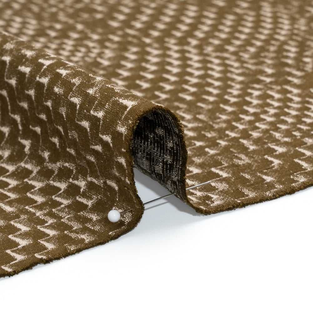 Stairstep Zig Zags Recycled Polyester and Cotton Drapery Jacquard - Brass - British Imported Detail Stairstep Zig Zags Recycled Polyester and Cotton Drapery Jacquard - Brass - British Imported Detail