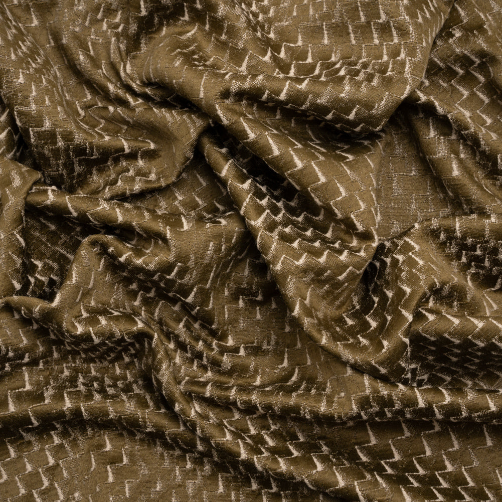 Stairstep Zig Zags Recycled Polyester and Cotton Drapery Jacquard - Brass - British Imported Stairstep Zig Zags Recycled Polyester and Cotton Drapery Jacquard - Brass - British Imported