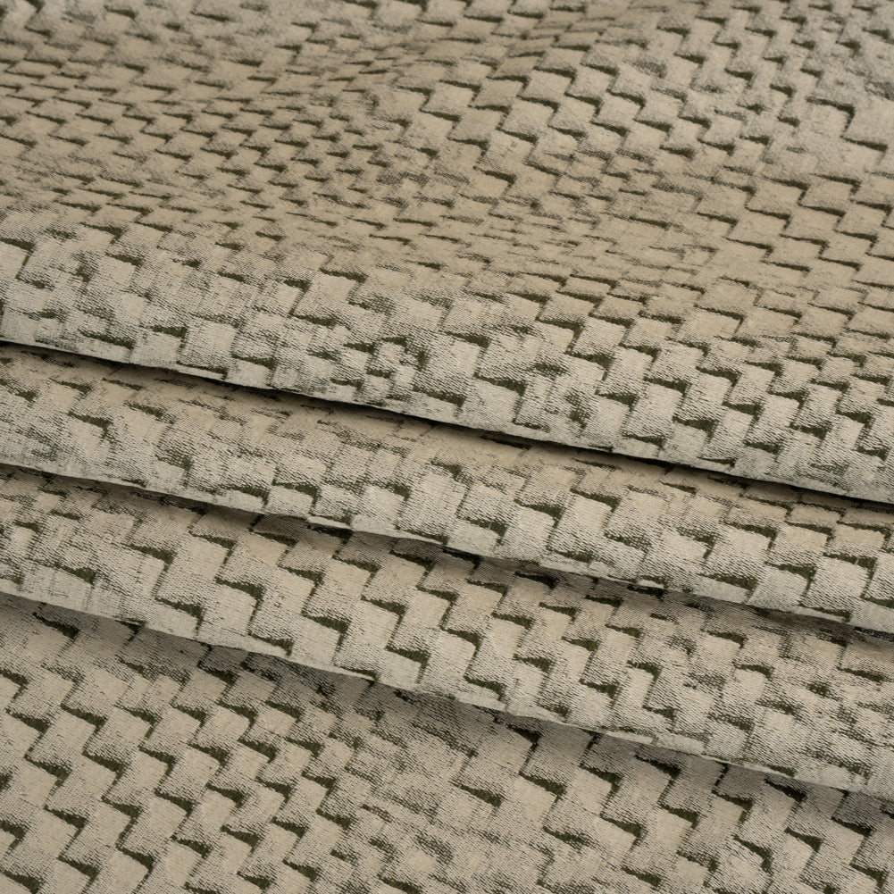 Stairstep Zig Zags Recycled Polyester and Cotton Drapery Jacquard - Spruce - British Imported Folded Stairstep Zig Zags Recycled Polyester and Cotton Drapery Jacquard - Spruce - British Imported Folded