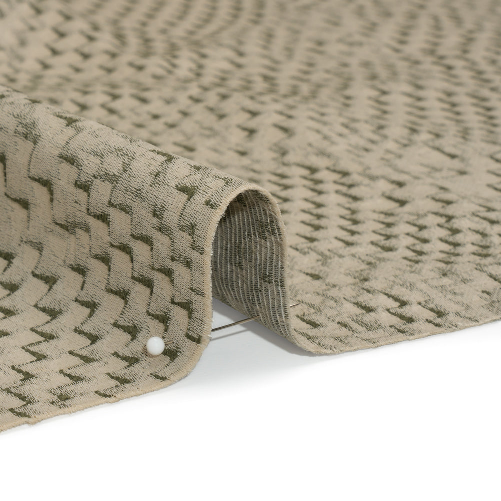 Stairstep Zig Zags Recycled Polyester and Cotton Drapery Jacquard - Spruce - British Imported Detail Stairstep Zig Zags Recycled Polyester and Cotton Drapery Jacquard - Spruce - British Imported Detail