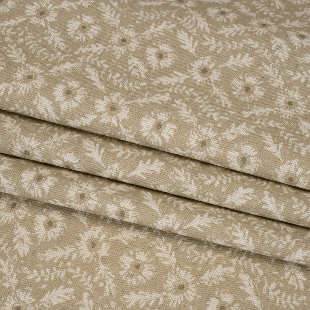 Brushed Cotton and Linen Canvas - Sand Flowers and Leaves - Flowers and Leaves British Imported Folded Brushed Cotton and Linen Canvas - Sand Flowers and Leaves - Flowers and Leaves British Imported Folded
