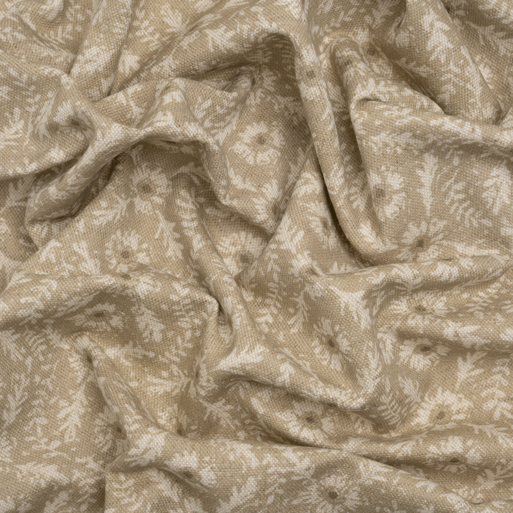Brushed Cotton and Linen Canvas - Sand Flowers and Leaves - Flowers and Leaves British Imported Brushed Cotton and Linen Canvas - Sand Flowers and Leaves - Flowers and Leaves British Imported